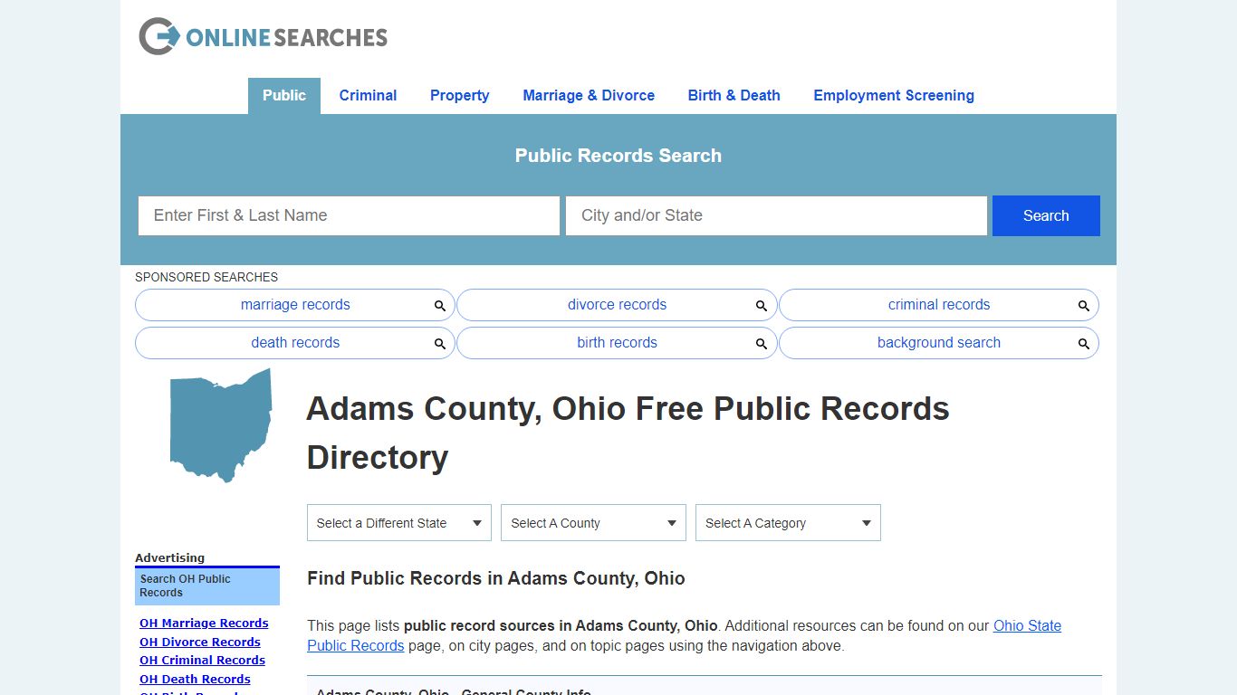 Adams County, Ohio Public Records Directory - OnlineSearches.com